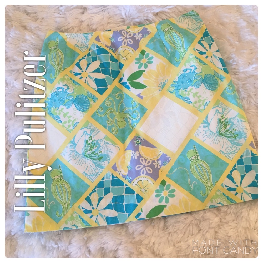 Lilly Pulitzer Teal Yellow Octopus and Lemon Skirt